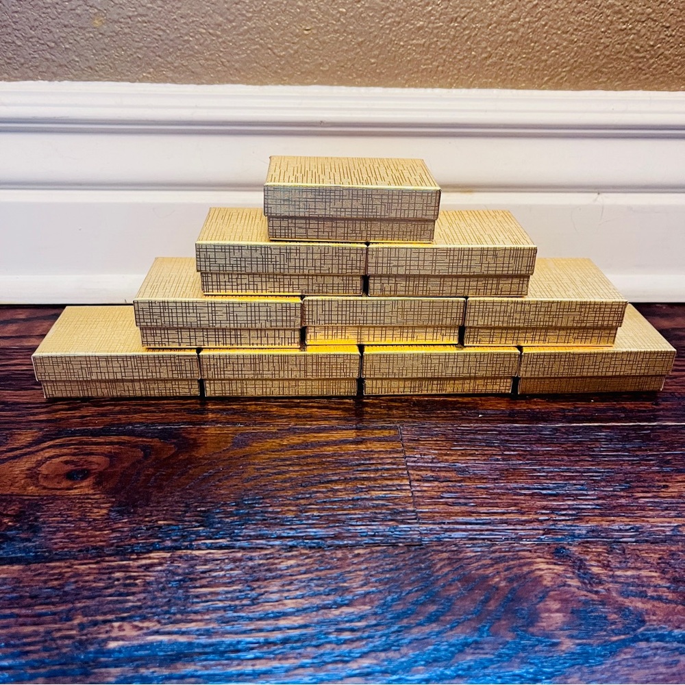 NEW Metallic Gold Checkered Small Jewelry Gift Boxes Bulk 10 Boxes